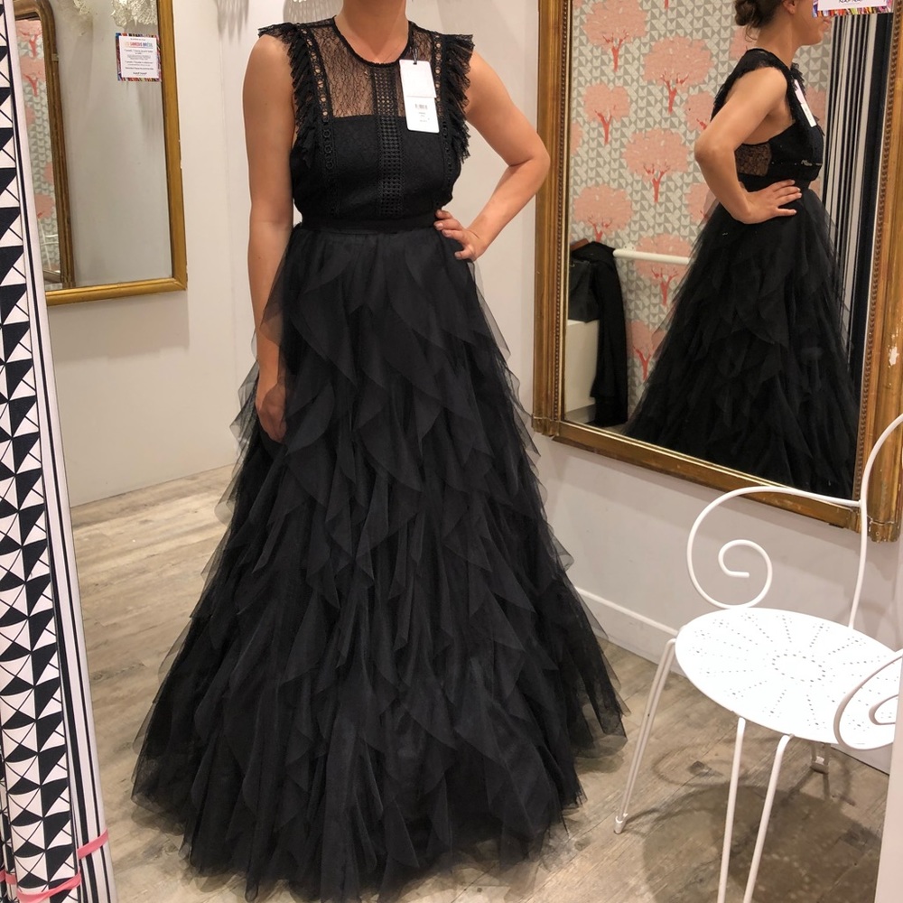Mango Black Ruffle Tulle Evening Gown
